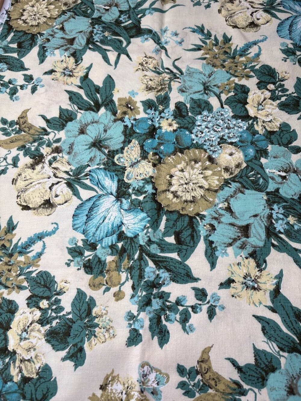 Floral Upholstery Fabric 21" x 48" Teal & Beige Tapestry Crafty DIYers